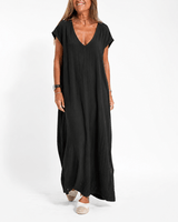 Vera Loose Flowing V-Neck Short Sleeve Maxi Dress with Side Slit