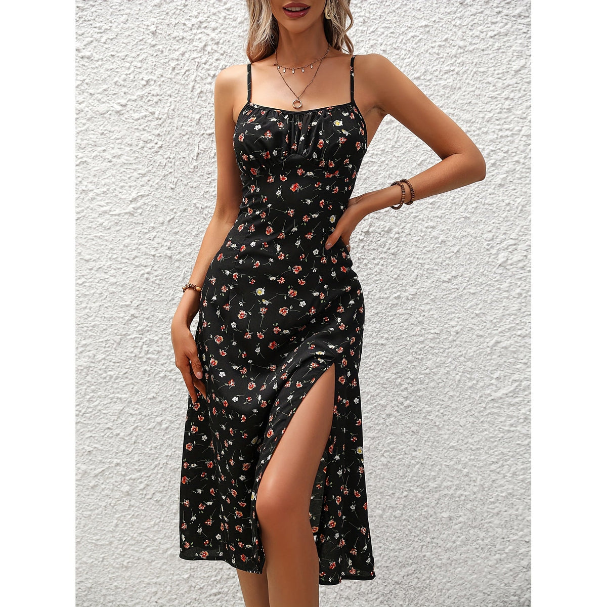 Sienna Callahan Floral Side-Split Women's Midi Dress for Summer