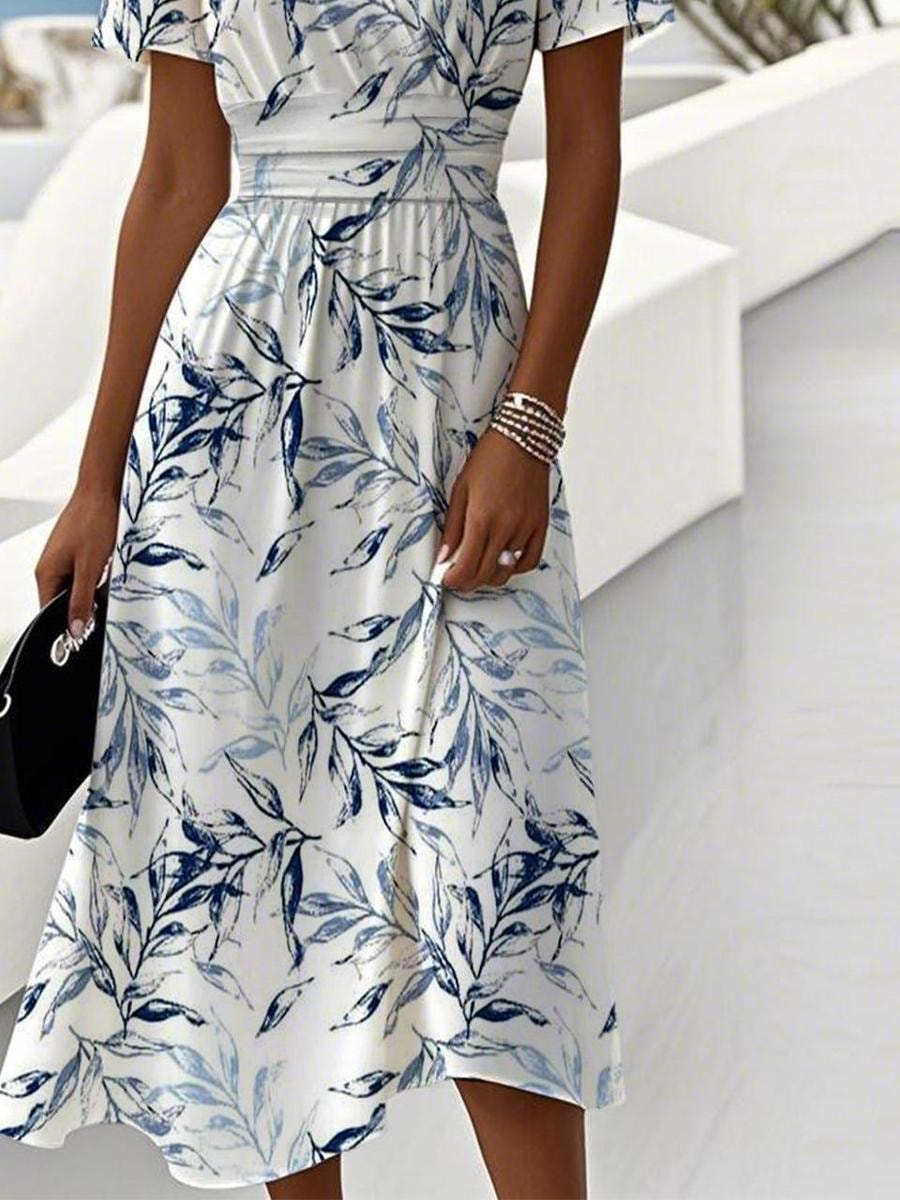 Lilibeth Floral V-Neck Wrap-Style Women's Midi Dress in Lightweight Polyester