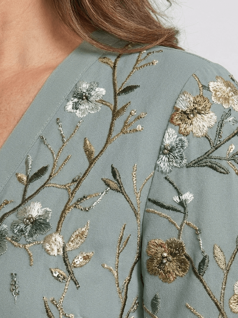 Floral Embroidered Wrap Maxi Summer Dress with Flutter Sleeves for Women