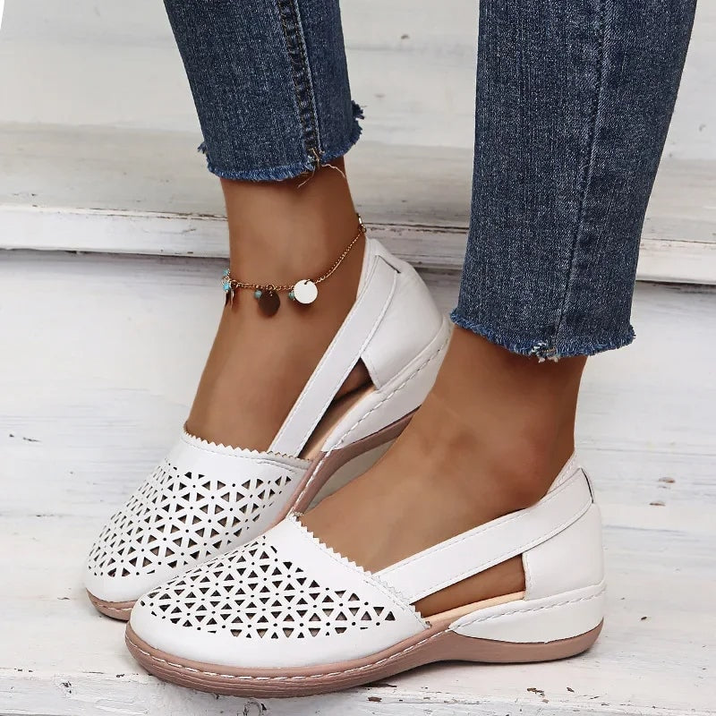 Sun Perforated Slip-On Wedge Shoes with Side Cut-Outs and Cushioned Insole