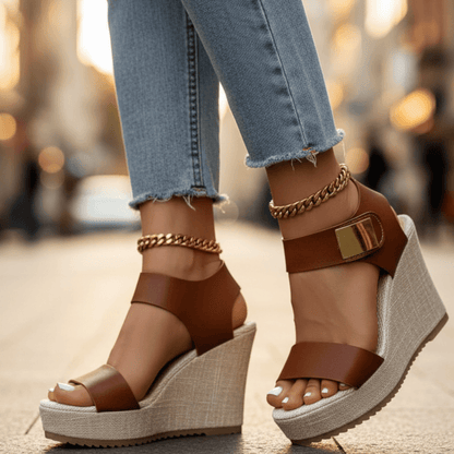 Women's Cushioned Colorblock Platform Wedge Sandals with Ankle Strap