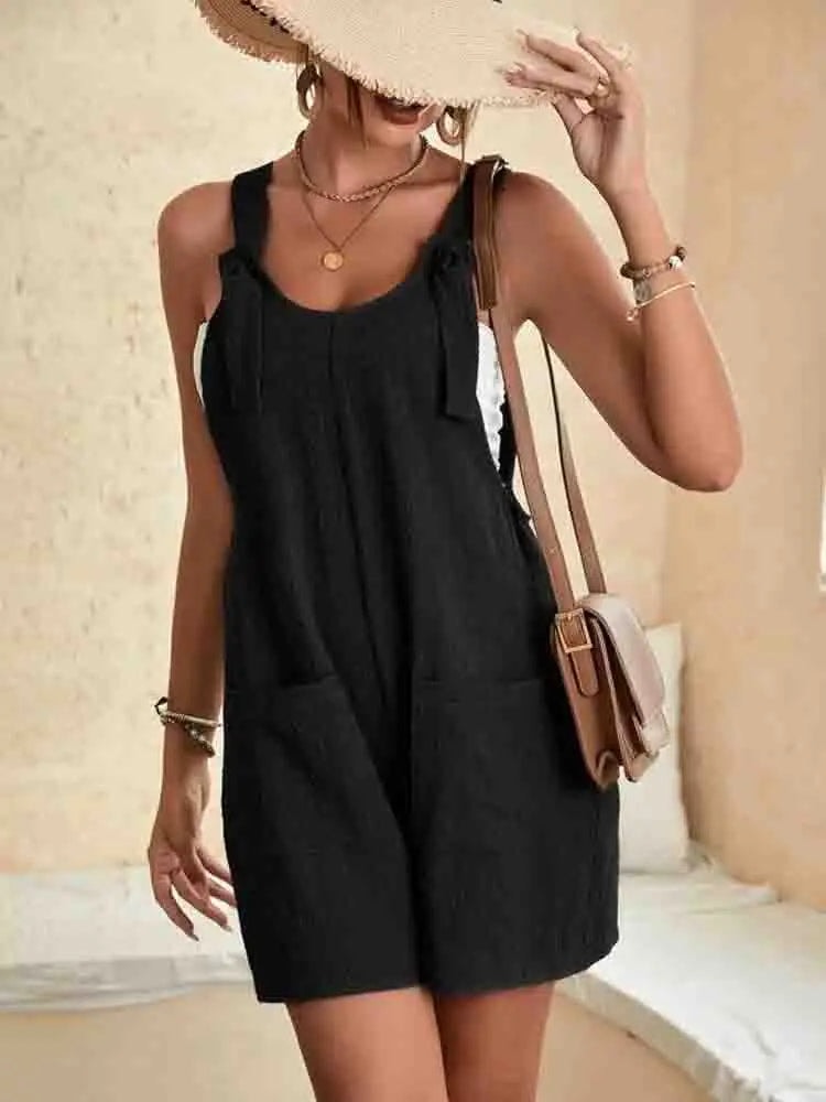 Carsen Sleeveless Linen-Blend Playsuit with Pockets