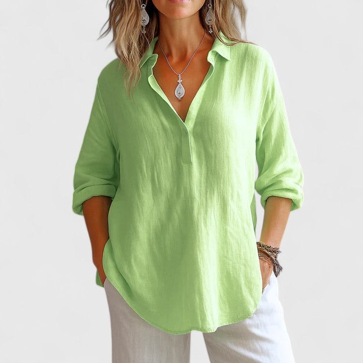 Franzina Collared Linen Blouse with Long Sleeves for Women