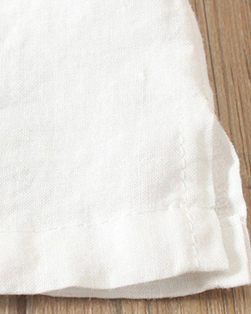 Halvorn Relaxed Linen Summer Top with Short Sleeves and Side Button Detail