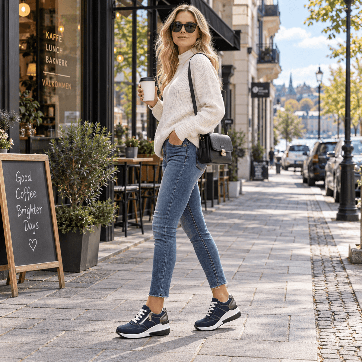 Orthopedic Lace-Up Sneakers with Side Zip and Supportive Raised Sole