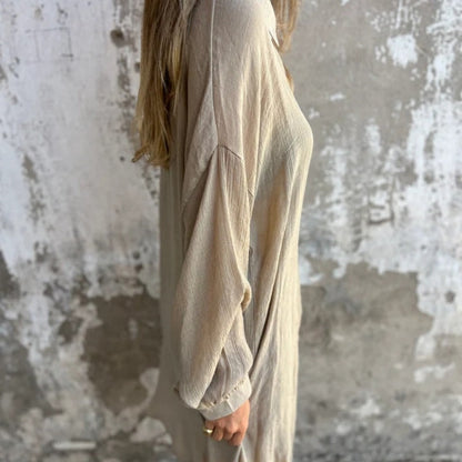 Sasha Two-Piece Matching Linen Shirt and Shorts Set with Long Sleeves