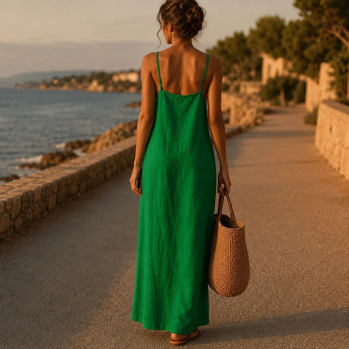 Marelle Linen-Look Summer Maxi Slip Dress with Adjustable Straps