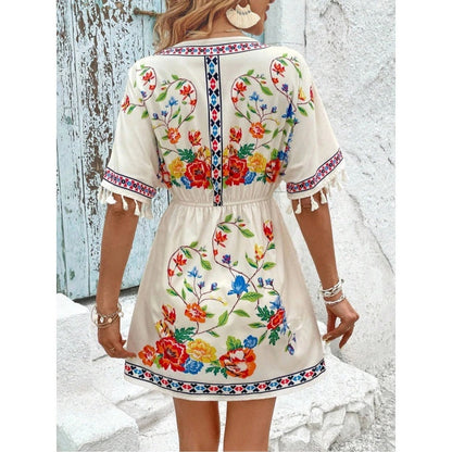 Isla Pemberton Boho Floral Tassel-Sleeve Women's Mini Dress