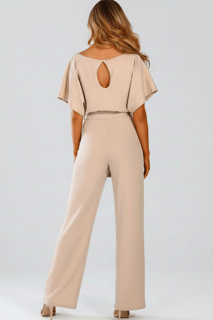 Women's Wide-Leg Linen Jumpsuit with Tie Waist and Belt Detail