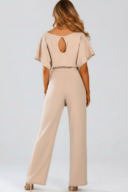 Women's Wide-Leg Linen Jumpsuit with Tie Waist and Belt Detail