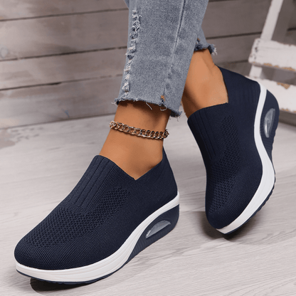 Orthopedic Wedge Slip-On Sneakers with Stretch Mesh Upper and Air Cushion Sole