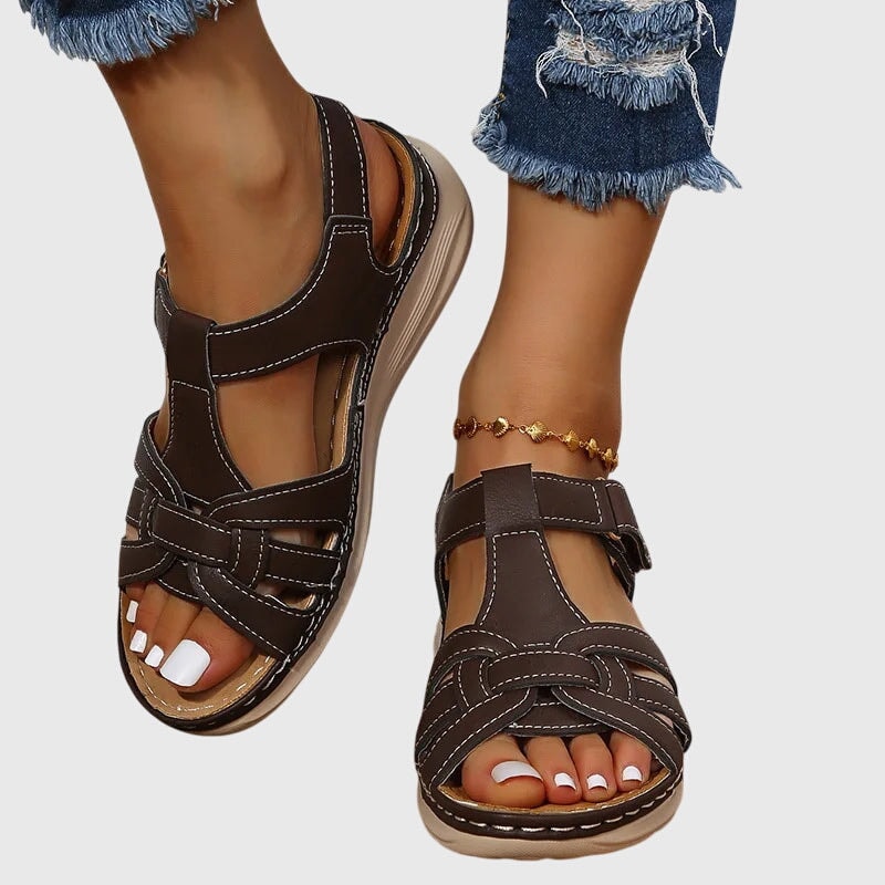Dakota Open-Toe Wedge Sandals with Woven Front Straps and Adjustable Ankle Closure