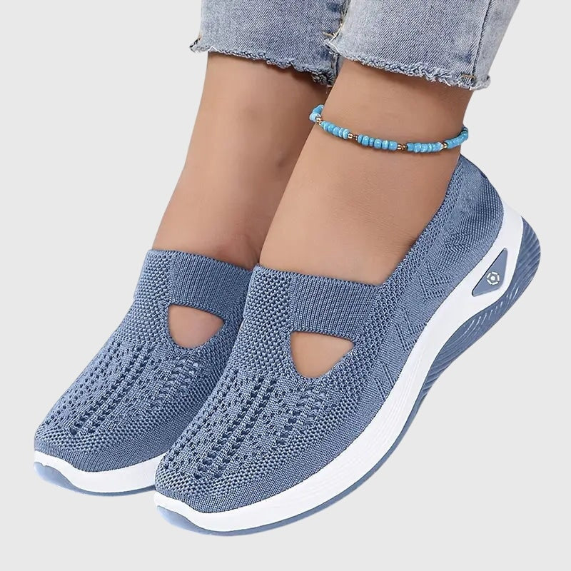 Women's Knitted Slip-On Cushioned Sneakers with Cutout Vamp Detail