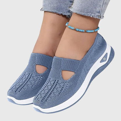 Women's Knitted Slip-On Cushioned Sneakers with Cutout Vamp Detail