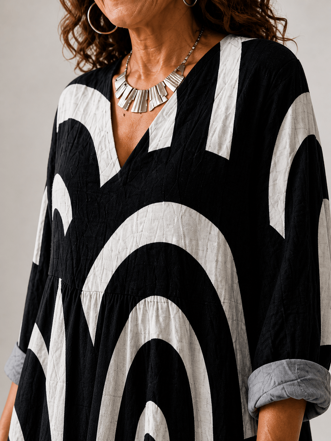 Cynthia Abstract Print Cotton Women's Midi Dress with Three-Quarter Sleeves
