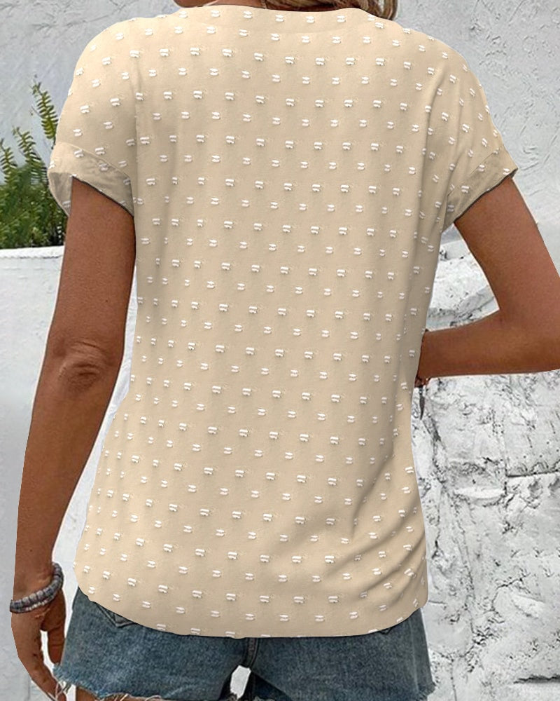 Amarys Printed Button-Down V-Neck Top with Short Sleeves