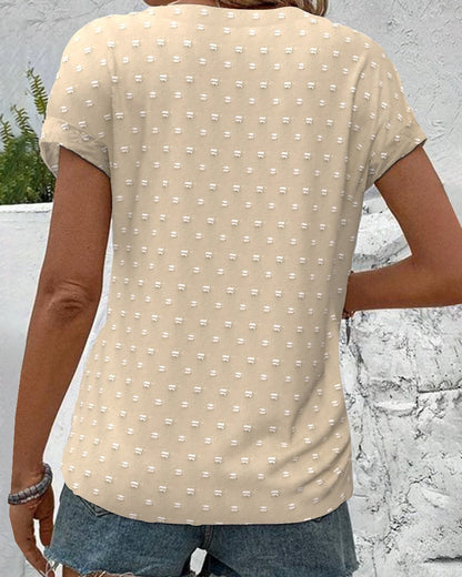 Amarys Printed Button-Down V-Neck Top with Short Sleeves