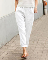 Sage Relaxed Cropped Pants with Elastic Waist and Cuffed Hem