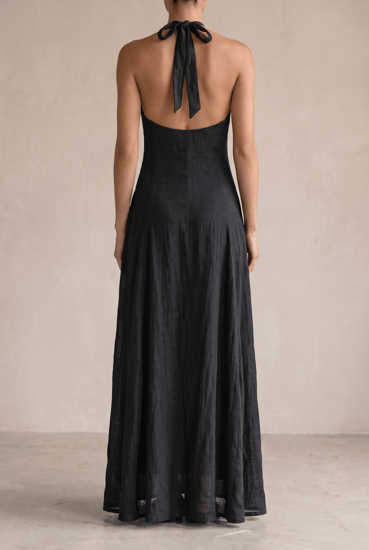 Halter Neck Linen Blend Sleeveless Summer Maxi Dress