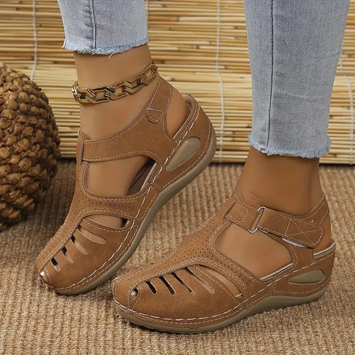 Comfortable Closed-Toe Orthopedic Wedge Sandals with Adjustable Ankle Strap
