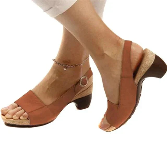 Women's Cushioned Slingback Wedge Sandals with Leather Upper