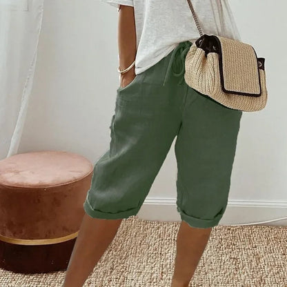 Heidi Linen Drawstring Tailored Shorts for Women with Elastic Waist