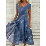 Surplice V-Neck Wrap Midi Dress with Asymmetrical Hemline