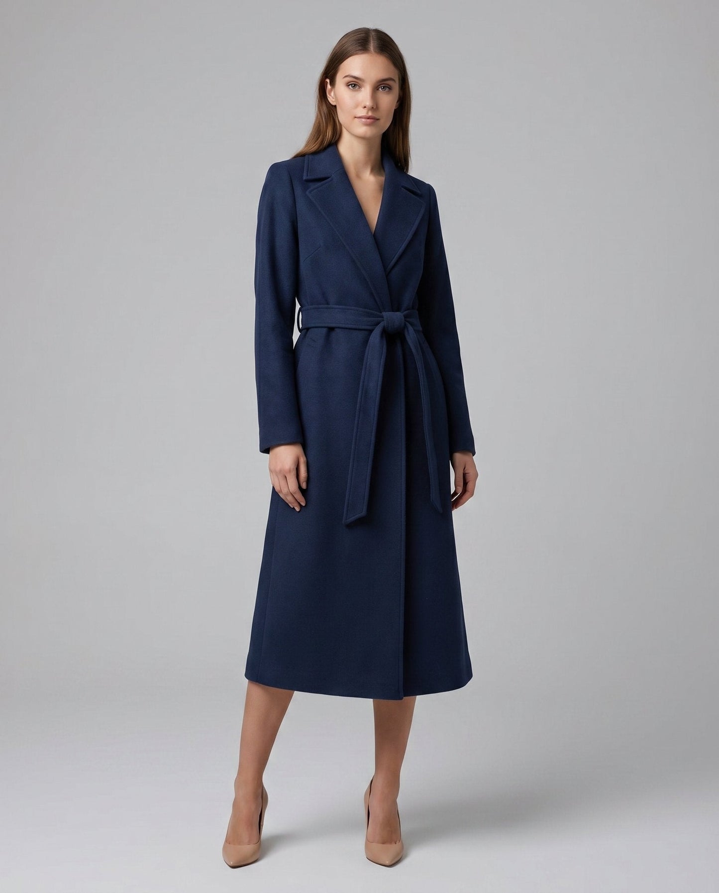 Louisa Belted Wool-Blend Trench Coat with Tailored Lapel