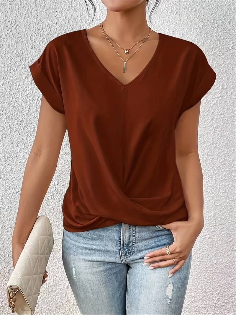Amara Twist-Front V-Neck Top with Cap Sleeves for Women