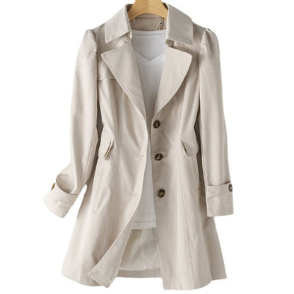 Long Belted Duffle Coat with Fold-Over Collar for Women