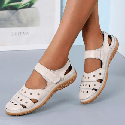 Grace Women's Hollow-Out Cushioned Sandals with Hook-and-Loop Strap