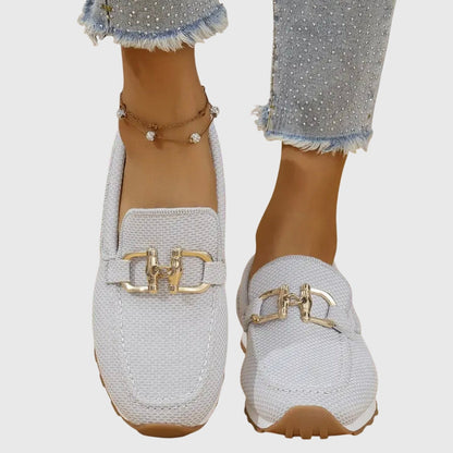 Lili Women's Slip-On Textile Sneakers with Cushioned Sole and Bit-Buckle Detail