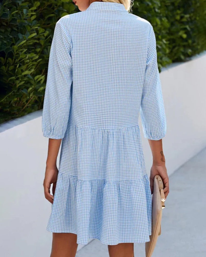 Cressida Checkered Tiered Summer Dress with Button Details