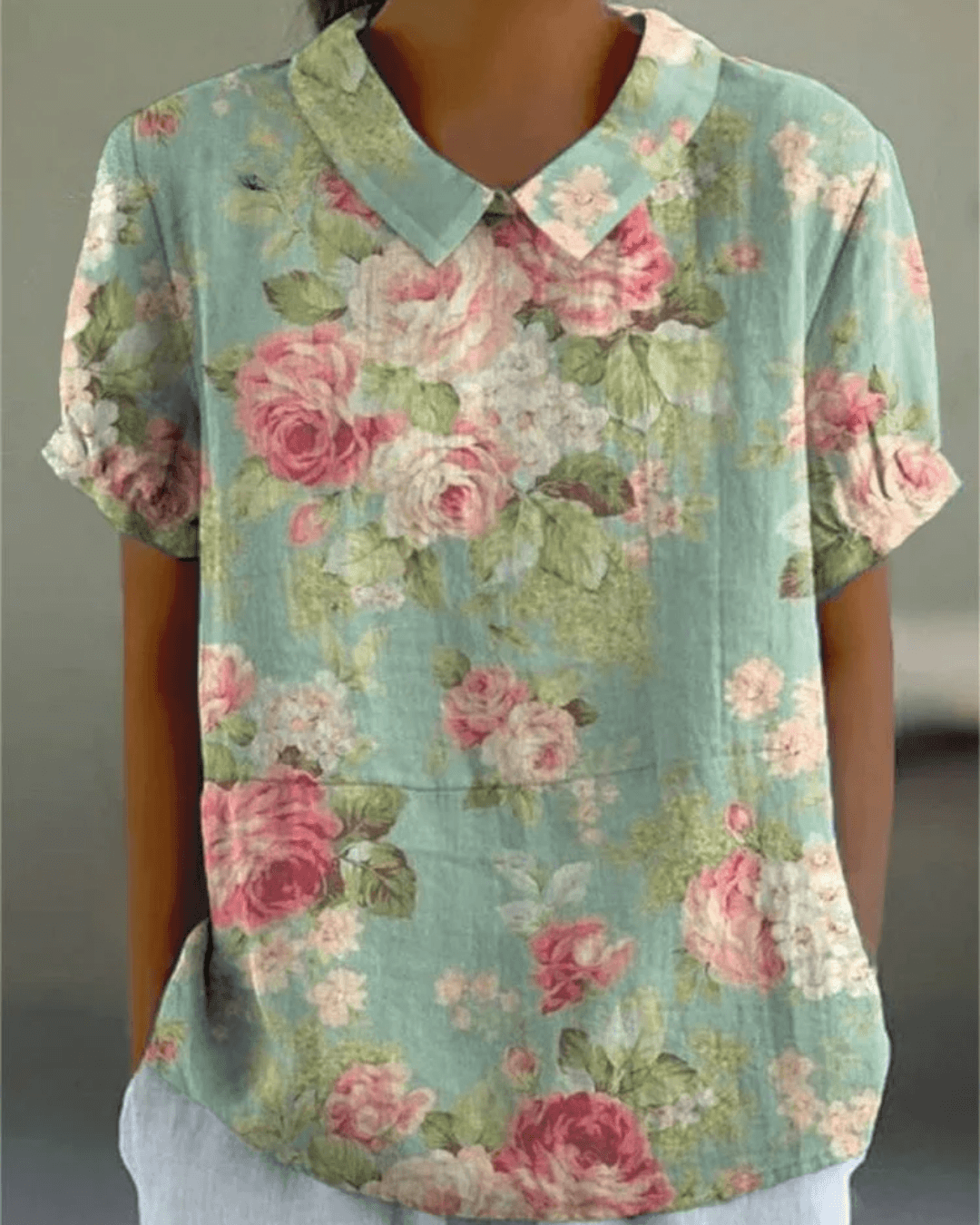 Beatrix Collared Cotton-Linen Blouse with Short Sleeves for Women