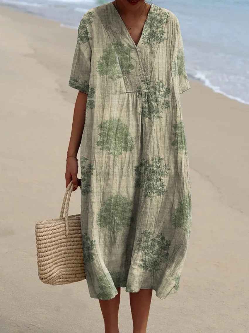 Eleanor Floral Embroidered V-Neck Cotton Blend Women's Midi Dress