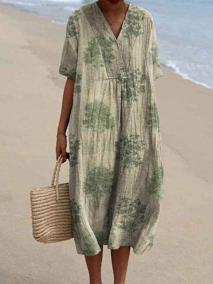 Eleanor Floral Embroidered V-Neck Cotton Blend Women's Midi Dress