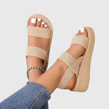 Kelsey Slingback Platform Sandals with Elastic Ankle Strap and Open Toe
