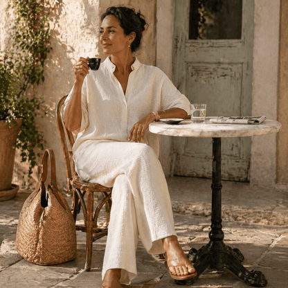 Vienelle Waffle-Knit Two-Piece Lounge Set with Wide-Leg Pants