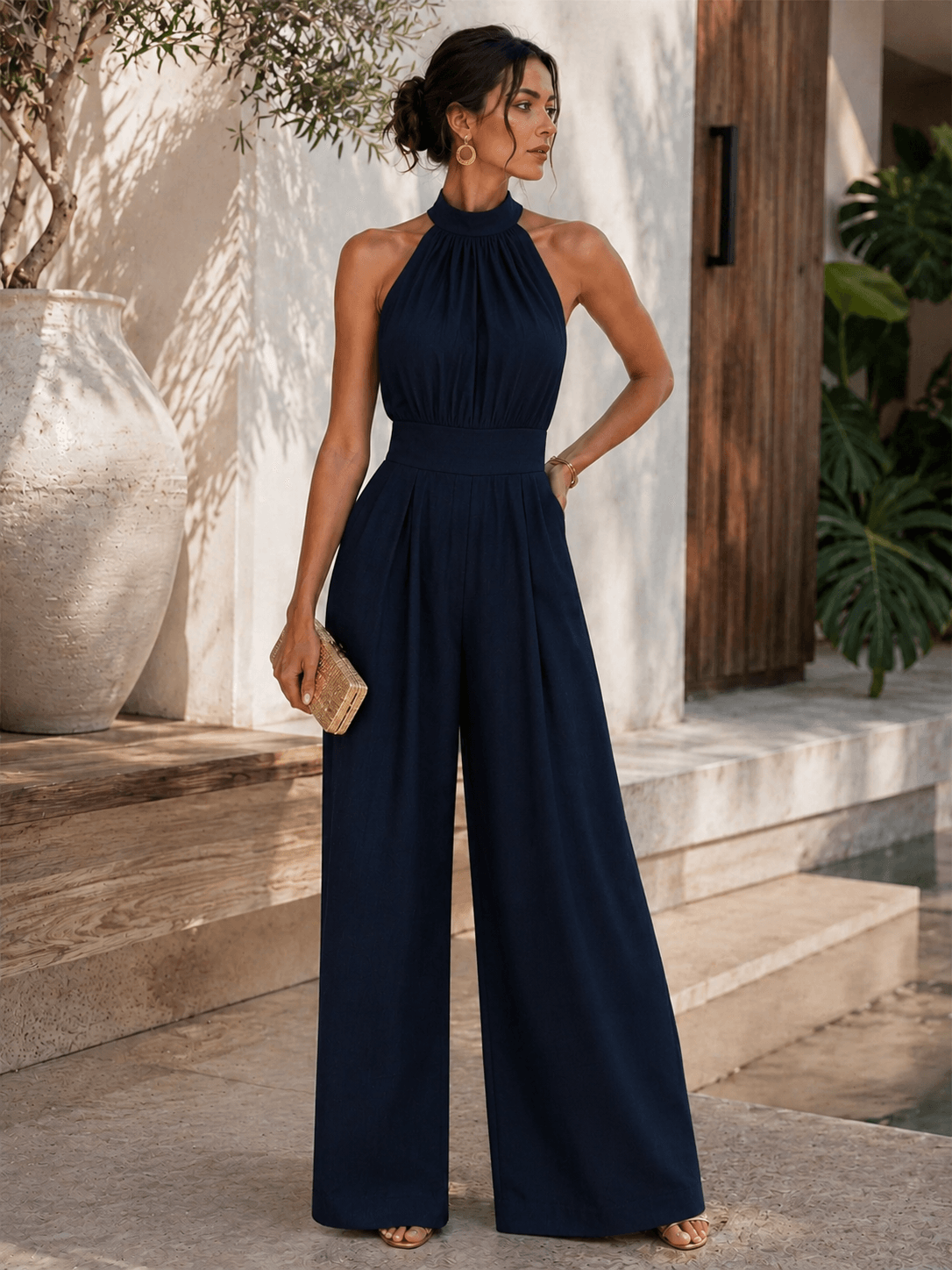 Montserrat Halter Blouse and Palazzo Pants Two-Piece Co-Ord Set for Women