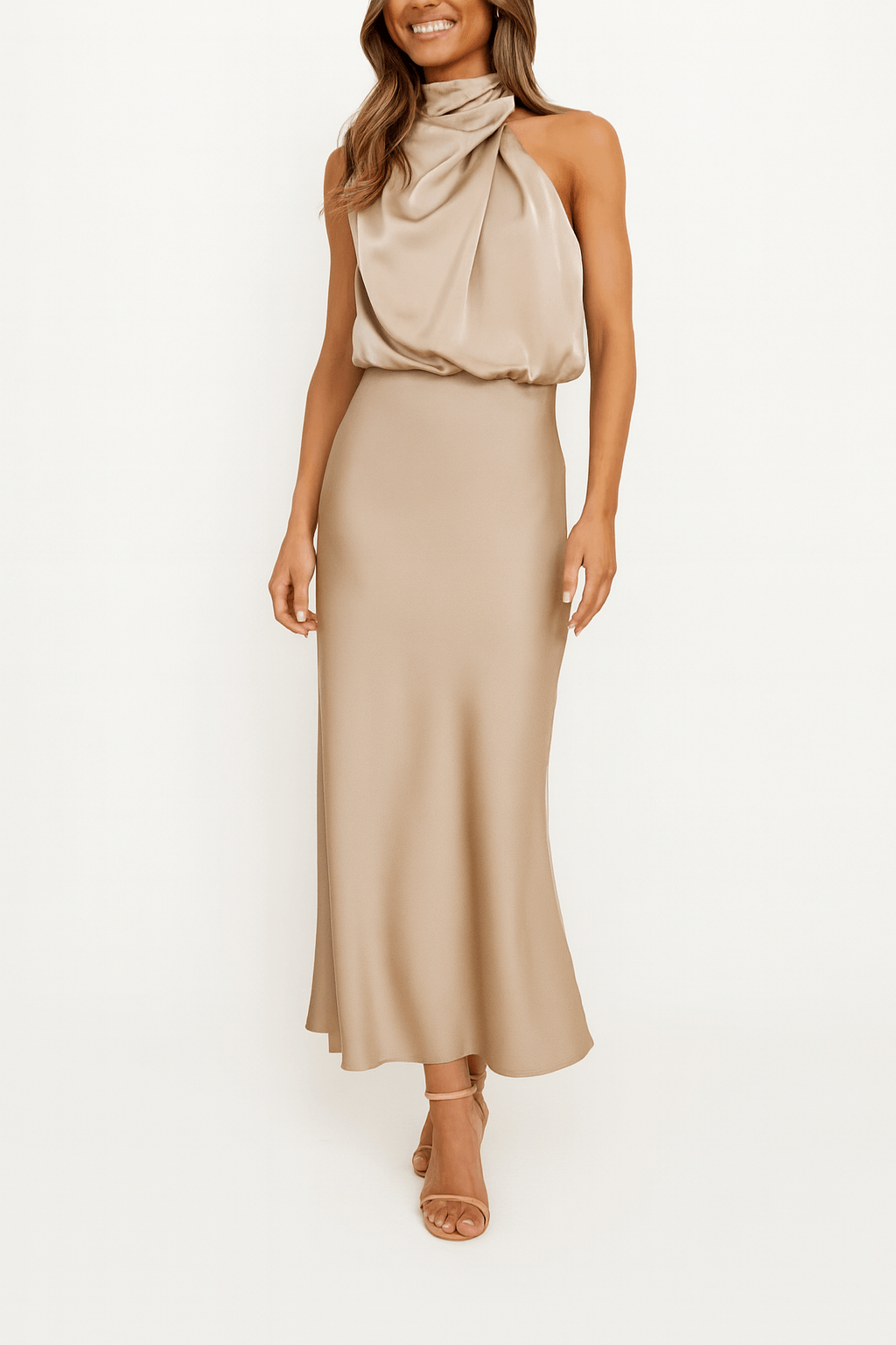 Aurora Bellini Satin Midi Dress for Elegant Christmas Dress Occasions
