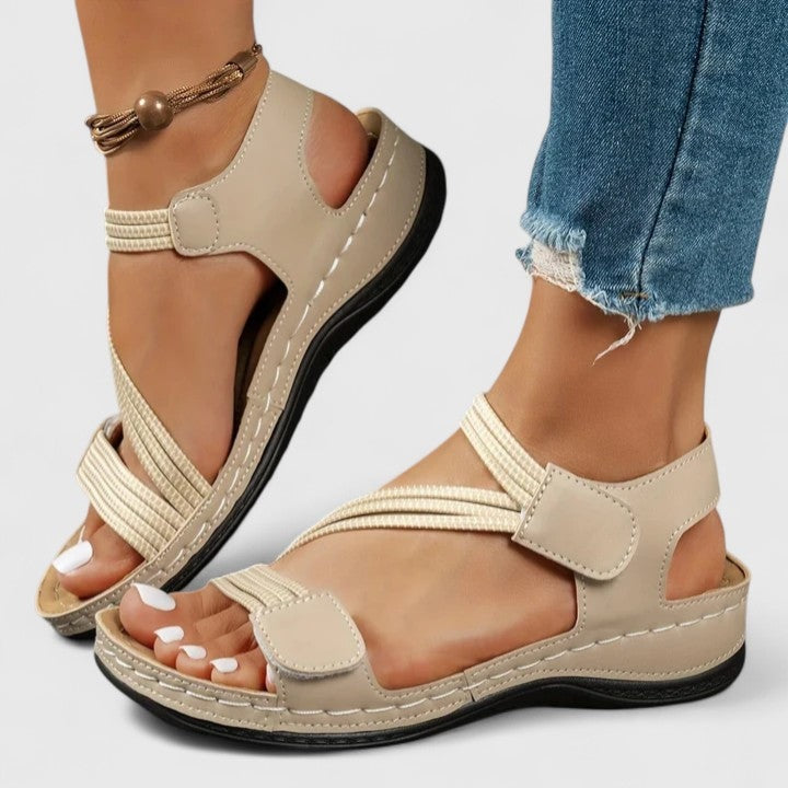 Delvaine Orthopedic Wedge Sandals with Open Toe and Adjustable Elastic Straps