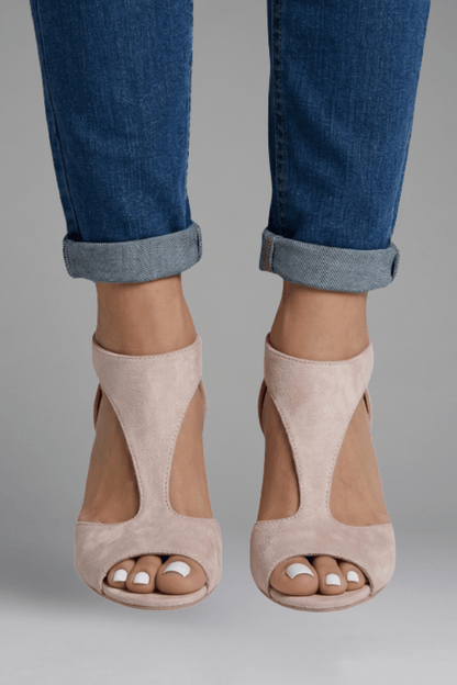 Women's Peep-Toe Comfort Shoes with Cutout Panels and Mid Heel