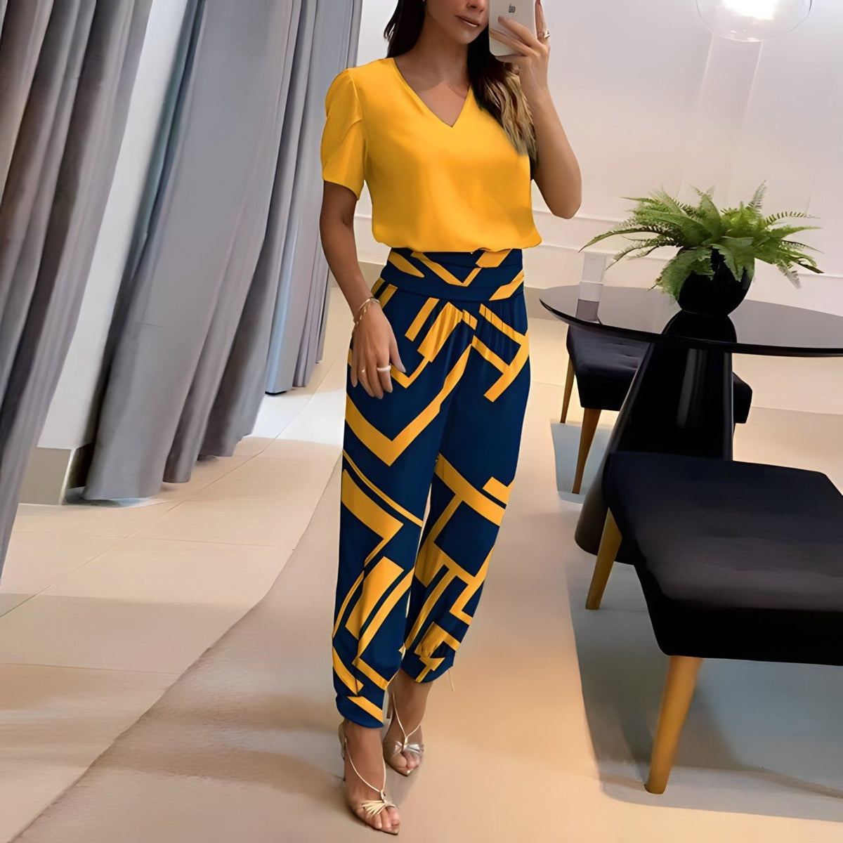Daphne V-Neck Blouse and Tapered Pants Two-Piece Co-Ord Set for Women