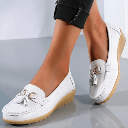 Grace Women's Comfort Leather Loafer Shoes with Tassel Detail