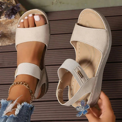 Olivia Drummond Women's Cushioned Wedge Sandals with Ankle Strap