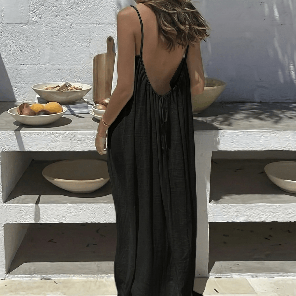 Women's Backless Loose-Fit Long Midi Dress with Spaghetti Straps