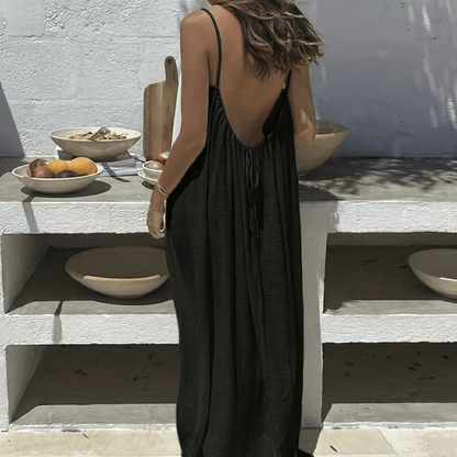 Women's Backless Loose-Fit Long Midi Dress with Spaghetti Straps