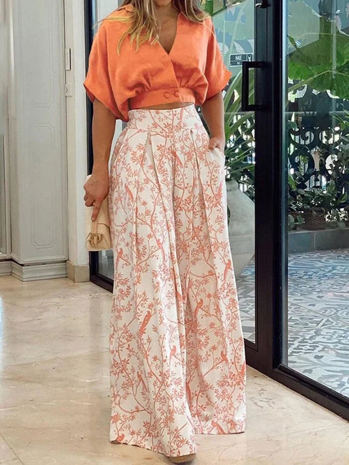 Camille Laurent Floral Wide-Leg Two-Piece Co-Ord Set for Women
