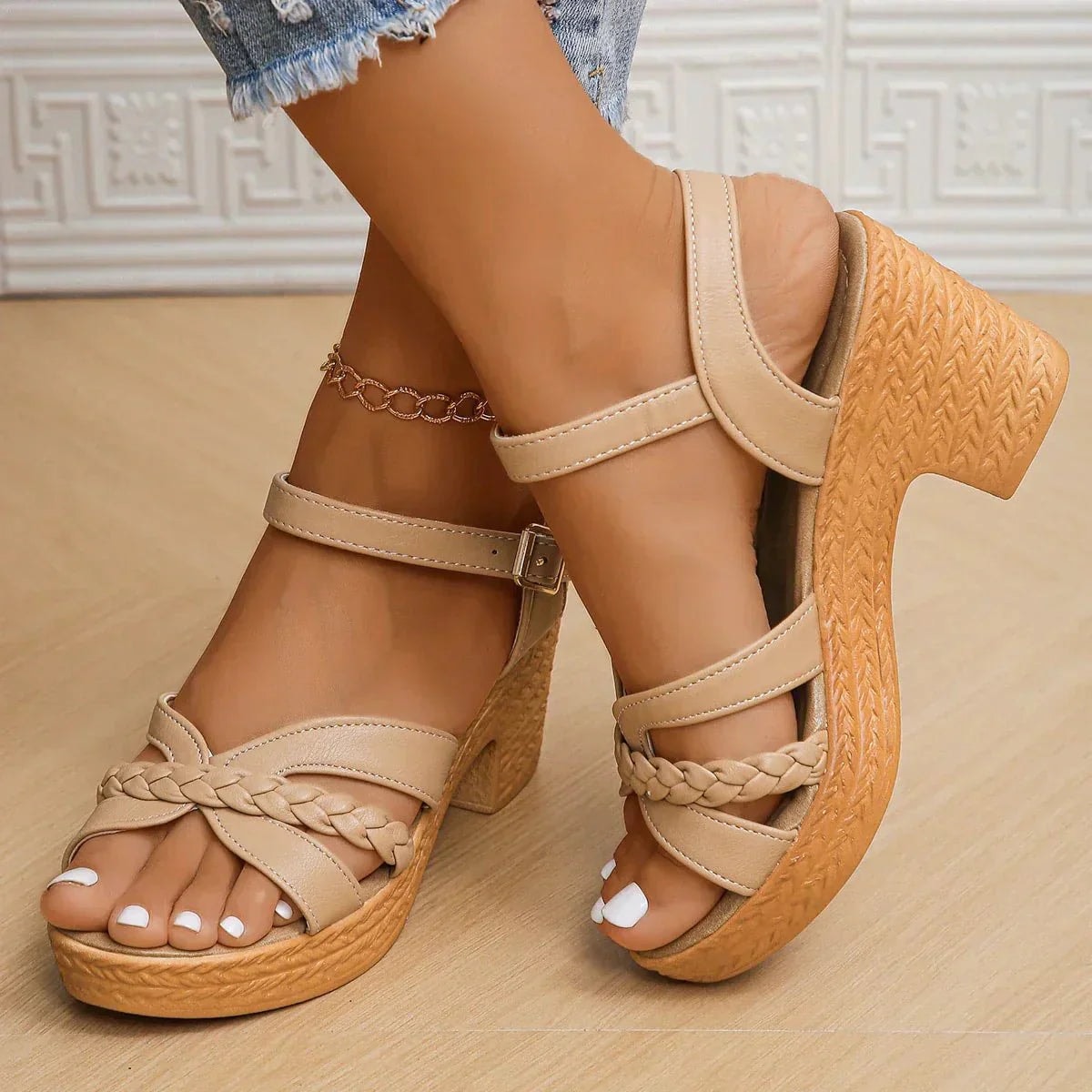 Esme Orthopedic Platform Sandals with Braided Straps and Block Heel
